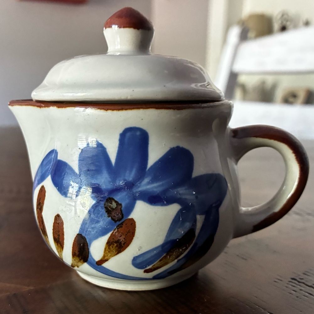 Stoneware Creamer with Blue Floral Design